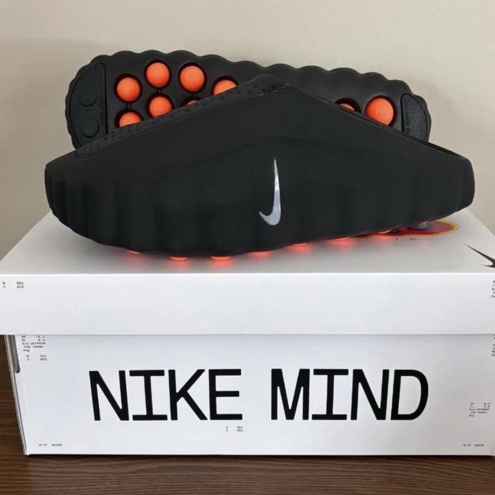 ***RUNS SMALL*** Men's Size 13 Nike Mind 001 Black Chrome Hyper Crimson Slides